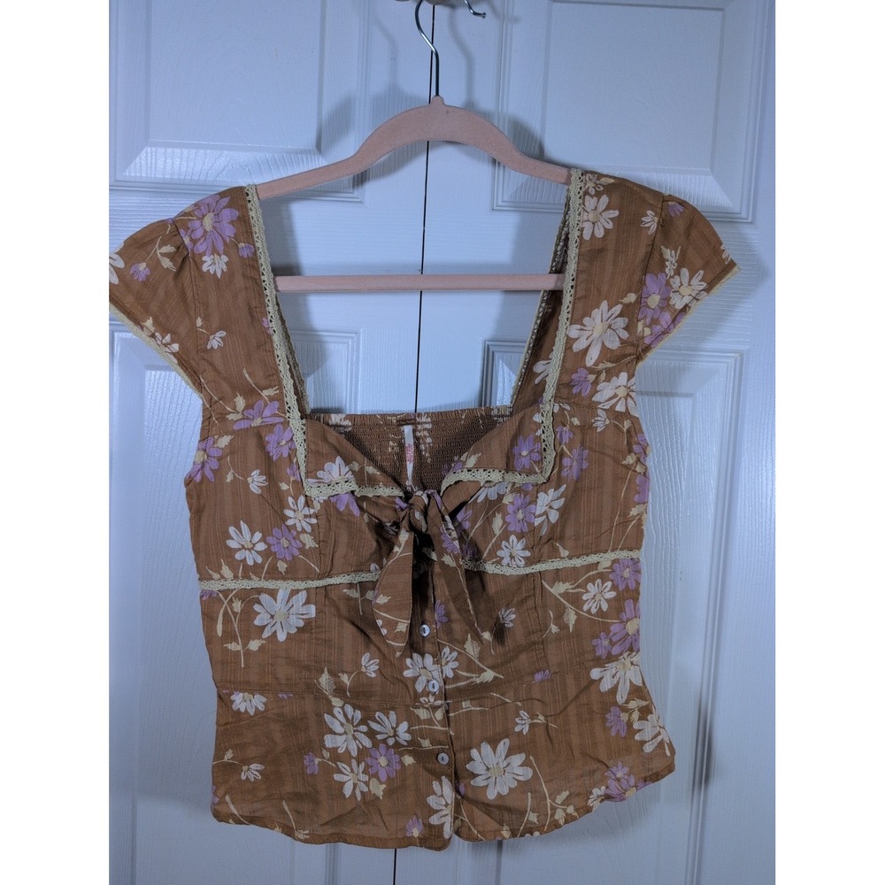 FREE PEOPLE Call Me Baby Floral Blouse in Meerkat Combo Size Small Nwot